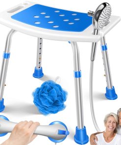 KESSER® Duschhocker höhenverstellbar   Leichter Badhocker rutschfeste Gummifüße Duschstuhl 136KG belastbar   Duschhilfe Senioren   Saugnapf Haltegriff Badewannengriff   Duschsitz mit Brausehalterung