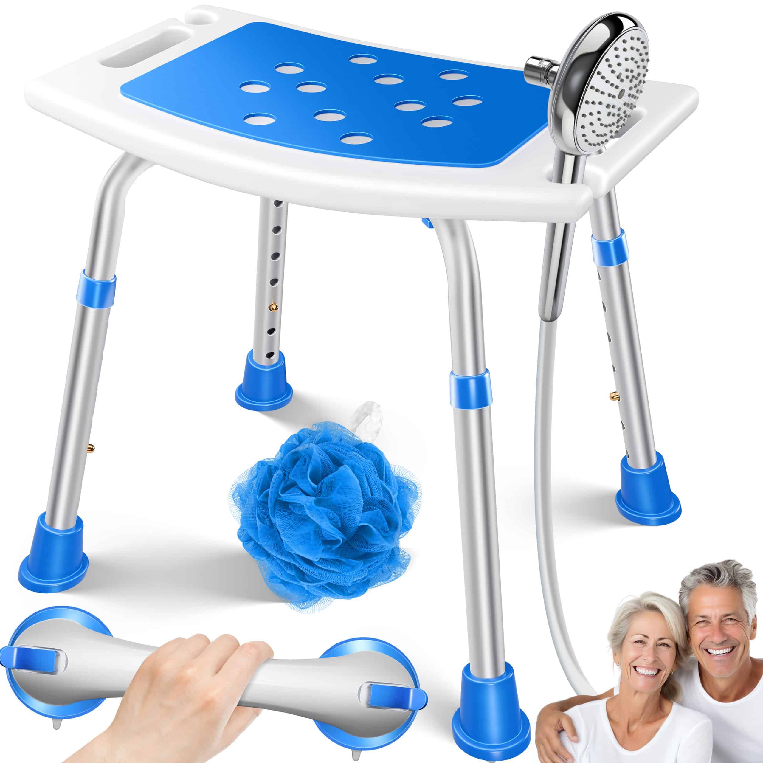 KESSER® Duschhocker höhenverstellbar   Leichter Badhocker rutschfeste Gummifüße Duschstuhl 136KG belastbar   Duschhilfe Senioren   Saugnapf Haltegriff Badewannengriff   Duschsitz mit Brausehalterung