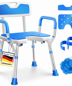 KESSER® Duschhocker mit Lehne höhenverstellbar in 6 Stufen 38-54cm   Badhocker 150KG belastbar Duschstuhl Anti-Rutsch Füße & Matten   Duschhilfe Senioren & Schwangere Duschsitz mit Brausehalterung