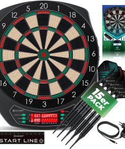 KESSER® Elektronische Dartscheibe Profi Set - E Dartboard mit 15 Dartpfeile + 35 Pro Flights 100 Pfeilspitzen + Zubehör Dart für 1 bis 8 Spieler Innovativer elektronisch Dartautomat mit 65 Varianten