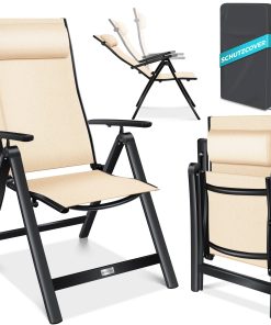 KESSER® Gartenstuhl Hochlehner mit Armlehnen   Aluminium Klappstuhl inkl. Kopfkissen Campingstuhl 7-Fach Verstellbar Rückenlehne   Atmungsaktiv & Wetterfest   Klappbar & Anti-Rutsch