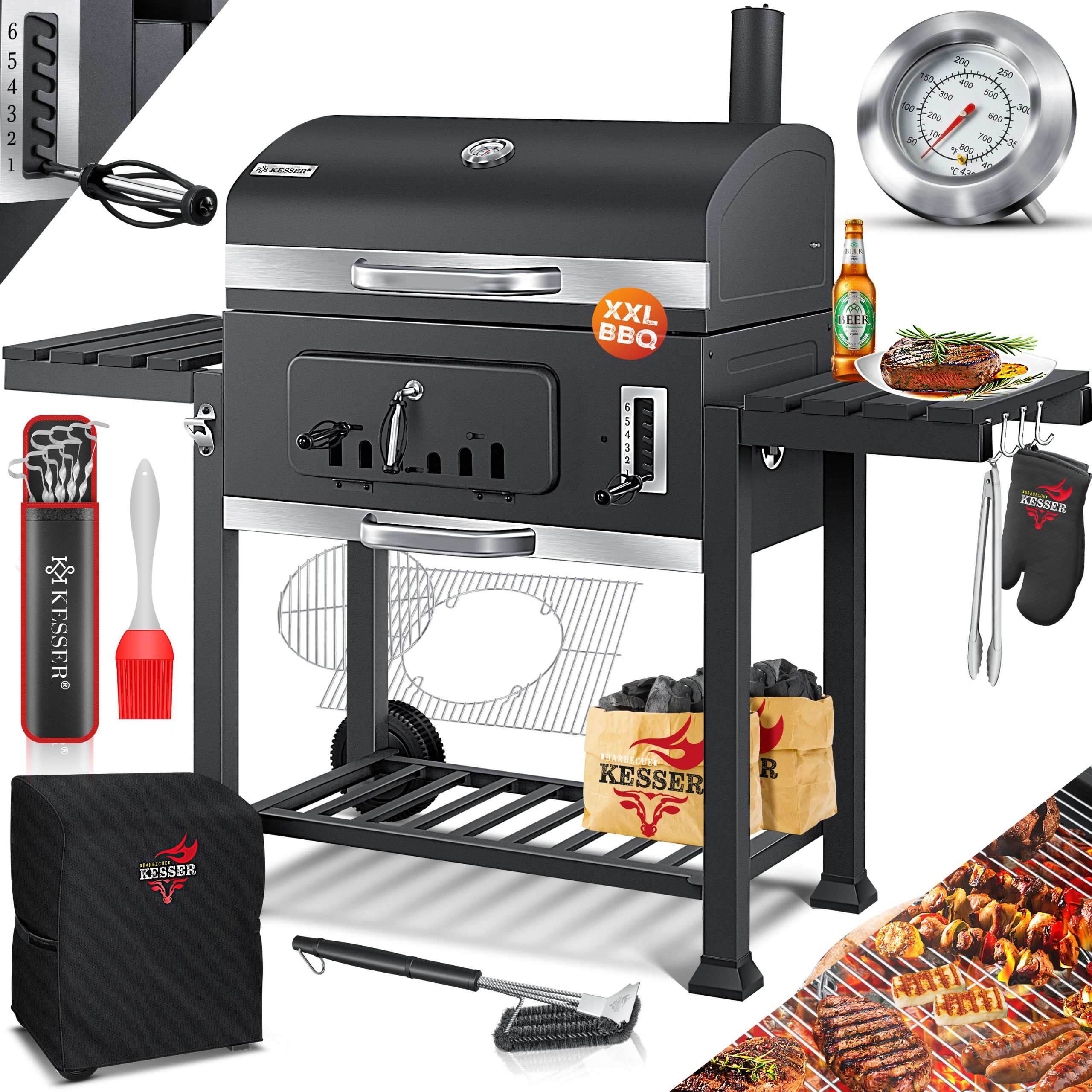 KESSER® Grill Grillwagen XXL Holzkohlegrill mit Deckel