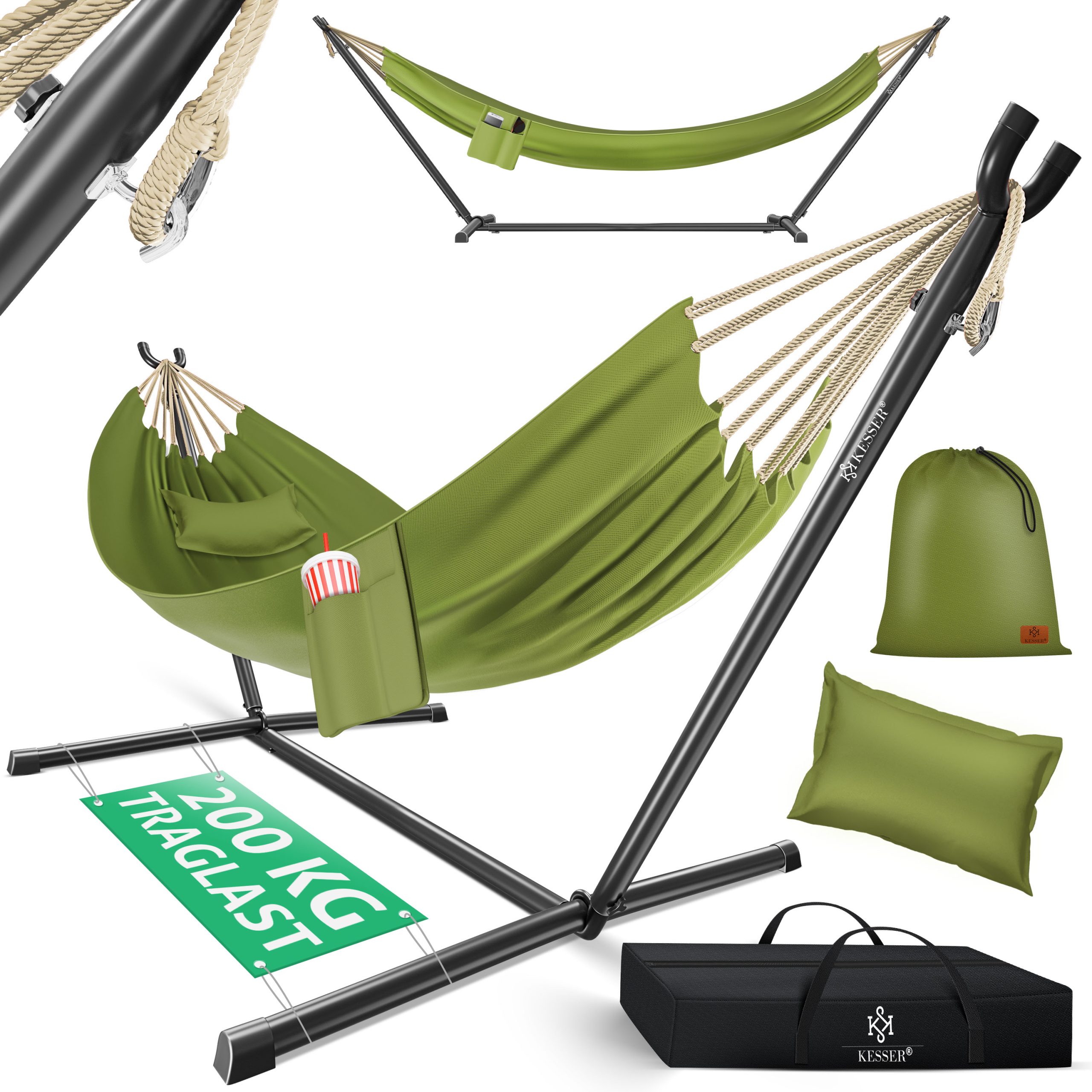 KESSER® Hängematte LAKE mit Gestell Doppelhängematte für 2 Personen-Stabiler Rahmen 200kg Belastbarkeit Indoor & Outdoor XXL Hängesessel Doppel Mehrpersonen Garten Pool Balkon Terrasse