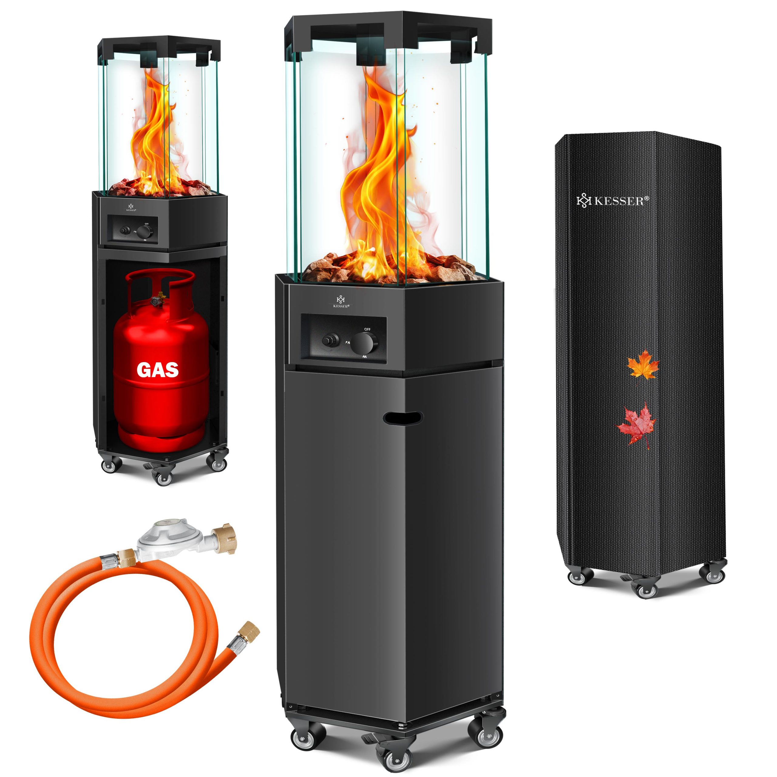 KESSER® Heizstrahler Gas Terrassenheizstrahler Gasheizungen Gasheizstrahler Gasheizer inkl. Schutzhülle Outdoor-Heizung Mobiler Heizpilz Flammenheizer
