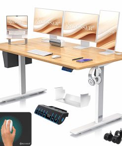 KESSER® Höhenverstellbarer Schreibtisch elektrisch   Ergonomisch Steh-Sitz Schreibtisch   3-Funktions-Memory Steuerung   Inkl. 360° Rollen & USB-Ladeanschluss   Computertisch für Homeoffice