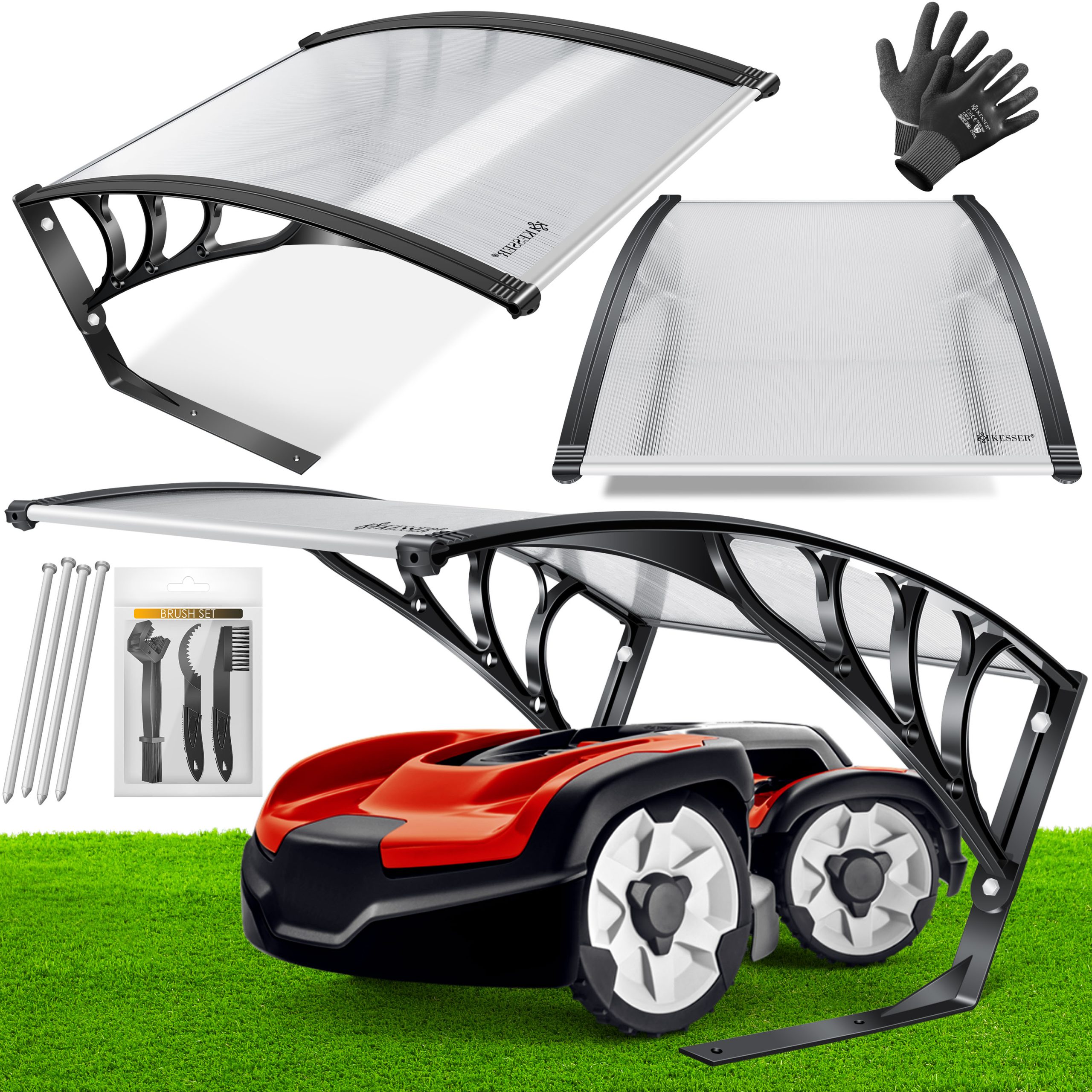 KESSER® Mähroboter Garage Dach Carport Überdachung für Mähroboter Rasenmäher Rasenroboter Automower Garten Witterungsbeständig Mährobotergarage inkl. Montagematerial