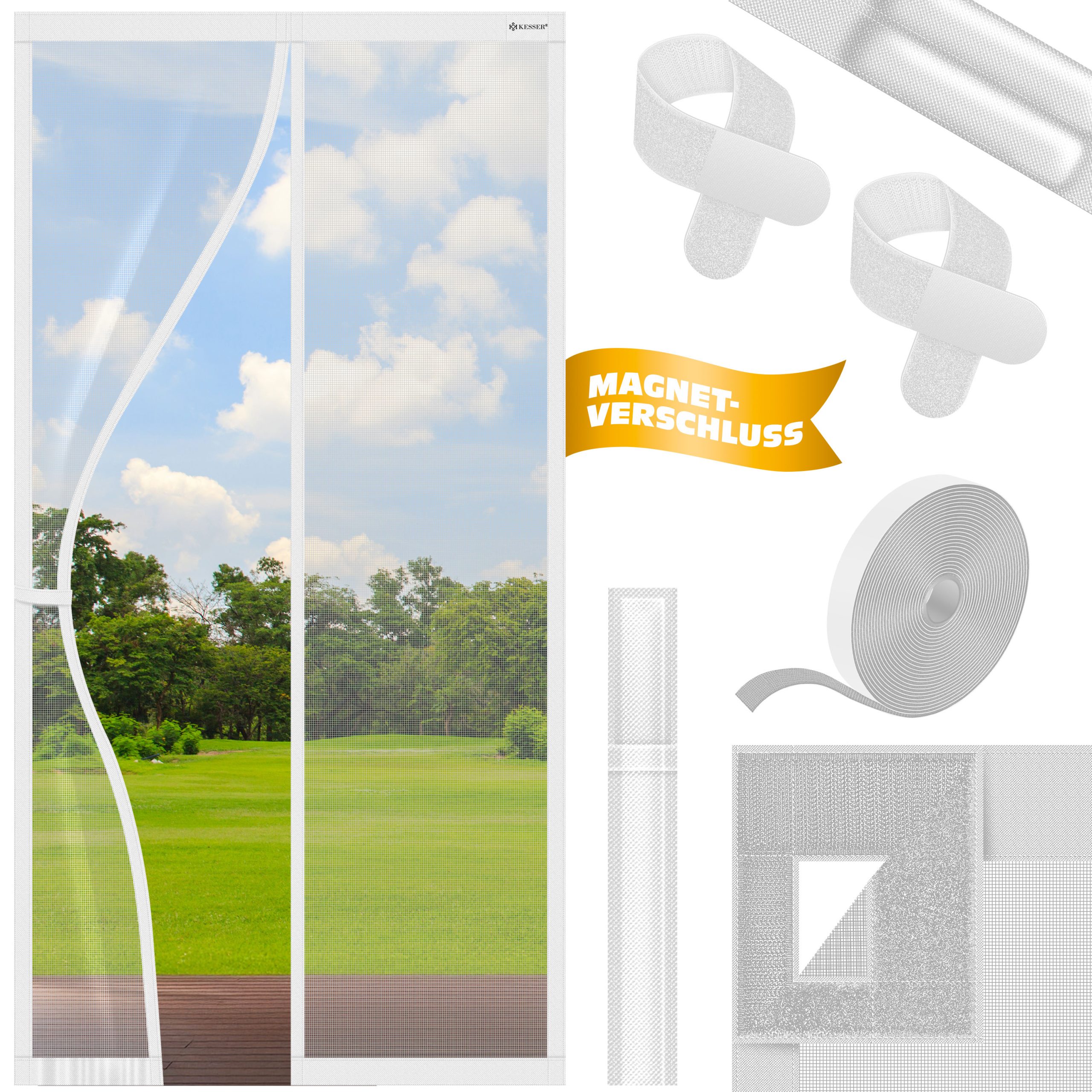 KESSER® Magnet Fliegengitter Tür Insektenschutz Magnetvorhang Türvorhang Schutzgitter mit kinderleichter Inkl. Klebemontage für Balkontür Terrassentür Kellertür Montage Ohne Bohren