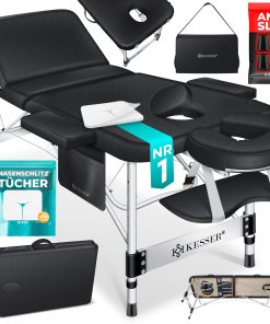 KESSER® Mobile Massageliege klappbar & höhenverstellbar 3 Zonen Massagebett Massagetisch Kosmetikliege Breit Therapieliege Aluminium + 10x Gesichtsauflage mit Kopfstütze Armlehnen & Tasche