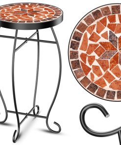 KESSER® Mosaiktisch Bistrotisch Blumenhocker Rund 60x34cm Metall Mosaik Beistelltisch Balkontisch Gartentische Terrassentisch Balkon Steinmosaik Garten Gartentisch Indoor Outdoor