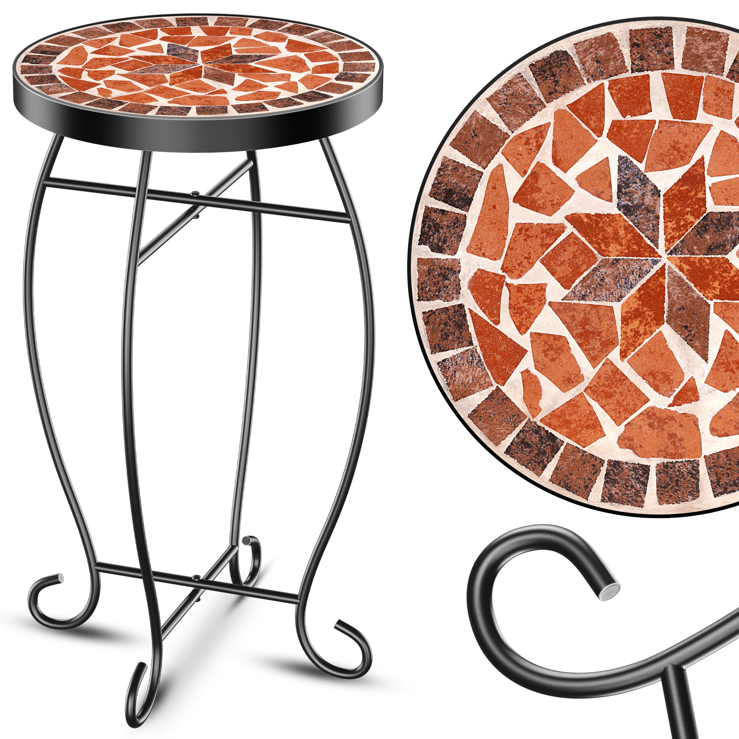 KESSER® Mosaiktisch Bistrotisch Blumenhocker Rund 60x34cm Metall Mosaik Beistelltisch Balkontisch Gartentische Terrassentisch Balkon Steinmosaik Garten Gartentisch Indoor Outdoor
