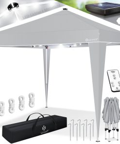 KESSER® Pavillon Faltpavillon 3x3m mit LED Beleuchtung Solar Fernbedienung   Gartenzelt Höhenverstellbar & Wasserdicht + Tasche Bodenanker   Pop-Up Klicksystem UV-Schutz 50+ Partyzelt