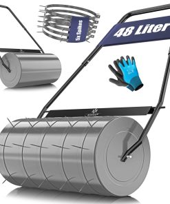 KESSER® Rasenwalze Metall mit 5x Spikes & Handschuhen Handwalze Rasenroller Gartenwalze Ackerwalze Walze befüllbar mit Wasser oder Sand