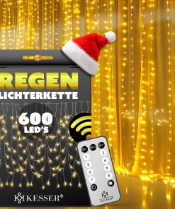 KESSER® Regenlichterkette Lichterkette inkl Fernbedienung - 8 Leuchteffekte - Timer - In- & Outdoor Regenkette Deko Weihnachtsbeleuchtung Party
