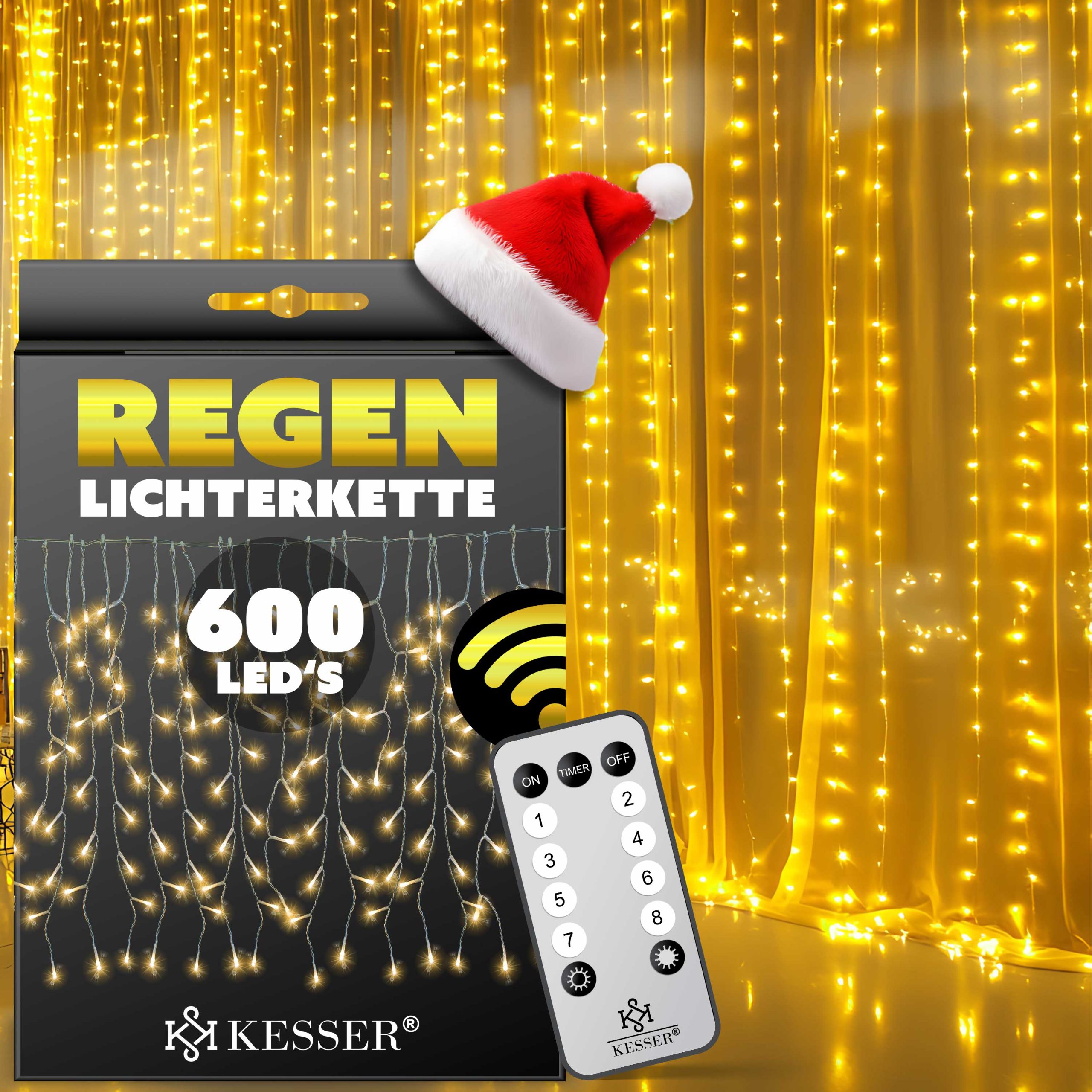 KESSER® Regenlichterkette Lichterkette inkl Fernbedienung - 8 Leuchteffekte - Timer - In- & Outdoor Regenkette Deko Weihnachtsbeleuchtung Party