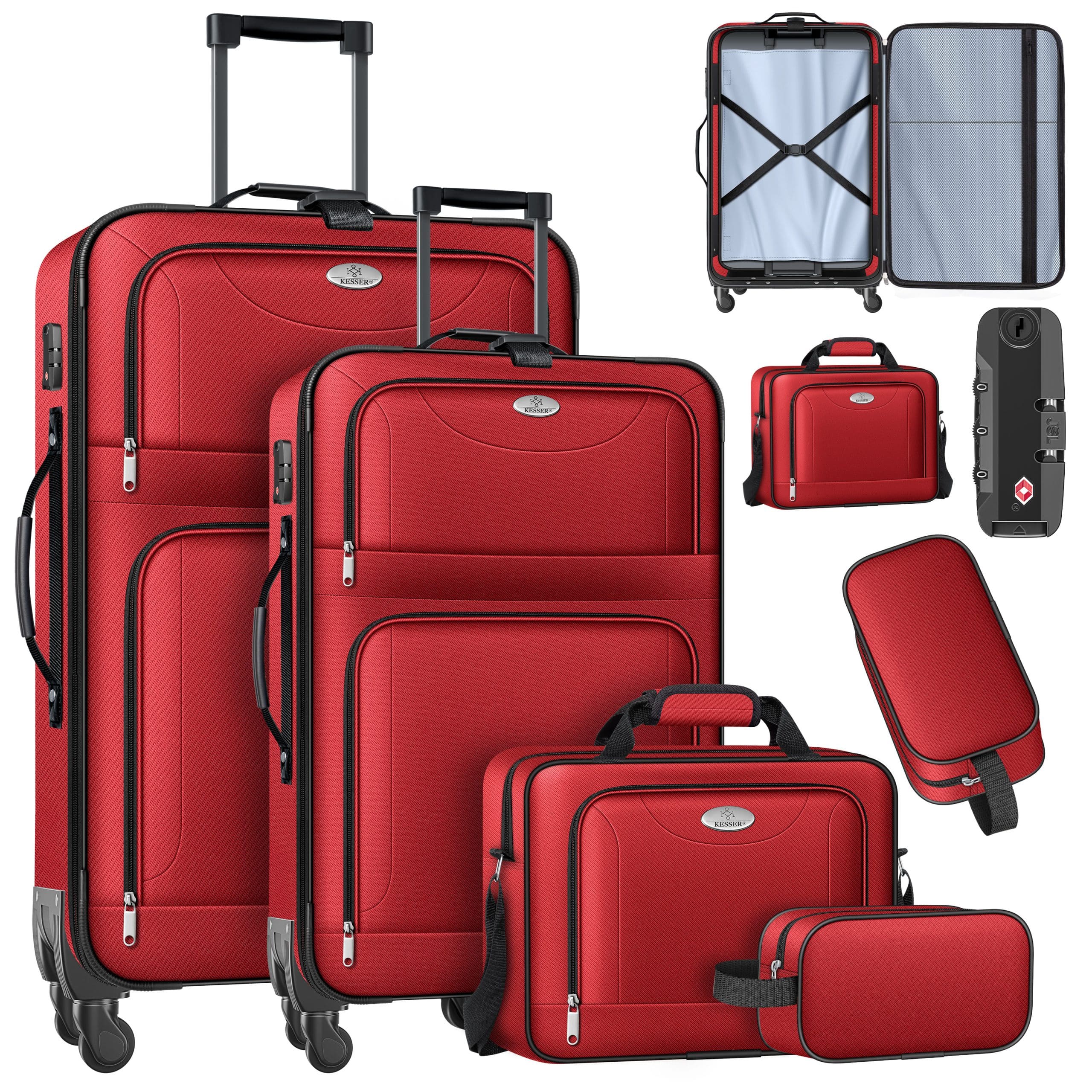 KESSER® Reisekoffer Set 4-teilig   Trolley Kofferset Stoffkoffer mit 3-Ziffern-TSA-Schloss