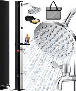 KESSER® Solardusche 35 Liter Solar Gartendusche + Metall-Duschablage   warmes Wasser    max. 60°C   ohne Stromanschluss   Pooldusche Camping  Regenduschkopf und Wasserhahn   Gartenschlauch-Anschluss