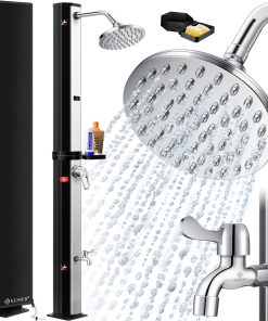KESSER® Solardusche 40- 60 Liter Solar Gartendusche   warmes Wasser    max. 60°C   Inkl. Metall-Duschablage & Schutzhaube   Pooldusche Camping  Regenduschkopf und Wasserhahn Gartenschlauch-Anschluss