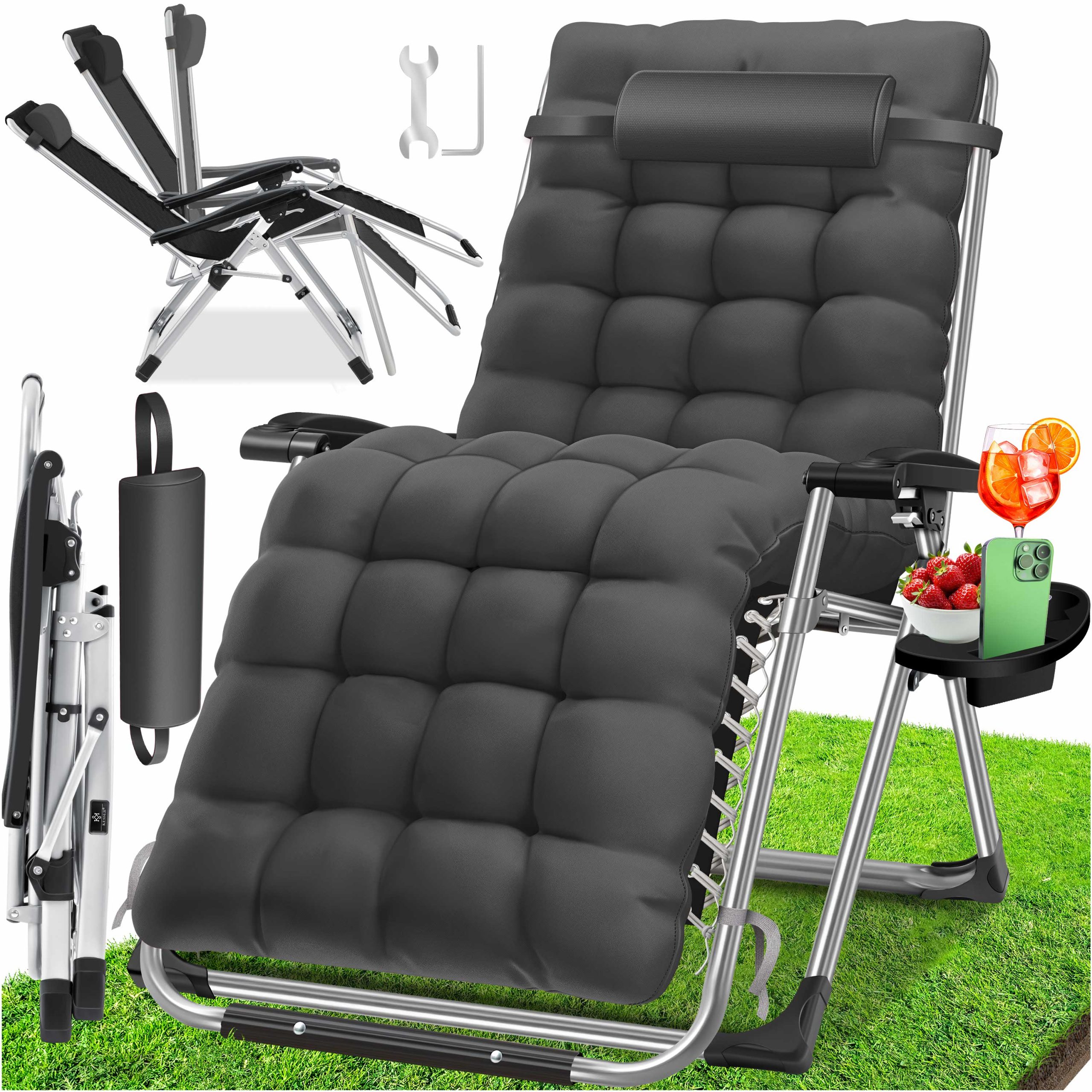KESSER® Sonnenliege Liegestuhl Klappbar Mit Getränkehalter Gartenstuhl Mit Auflage Polster