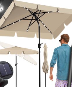 KESSER® Sonnenschirm Balkonschirm LED Solar mit Kurbel Inkl. 2in1 Schutzhülle Transporttasche