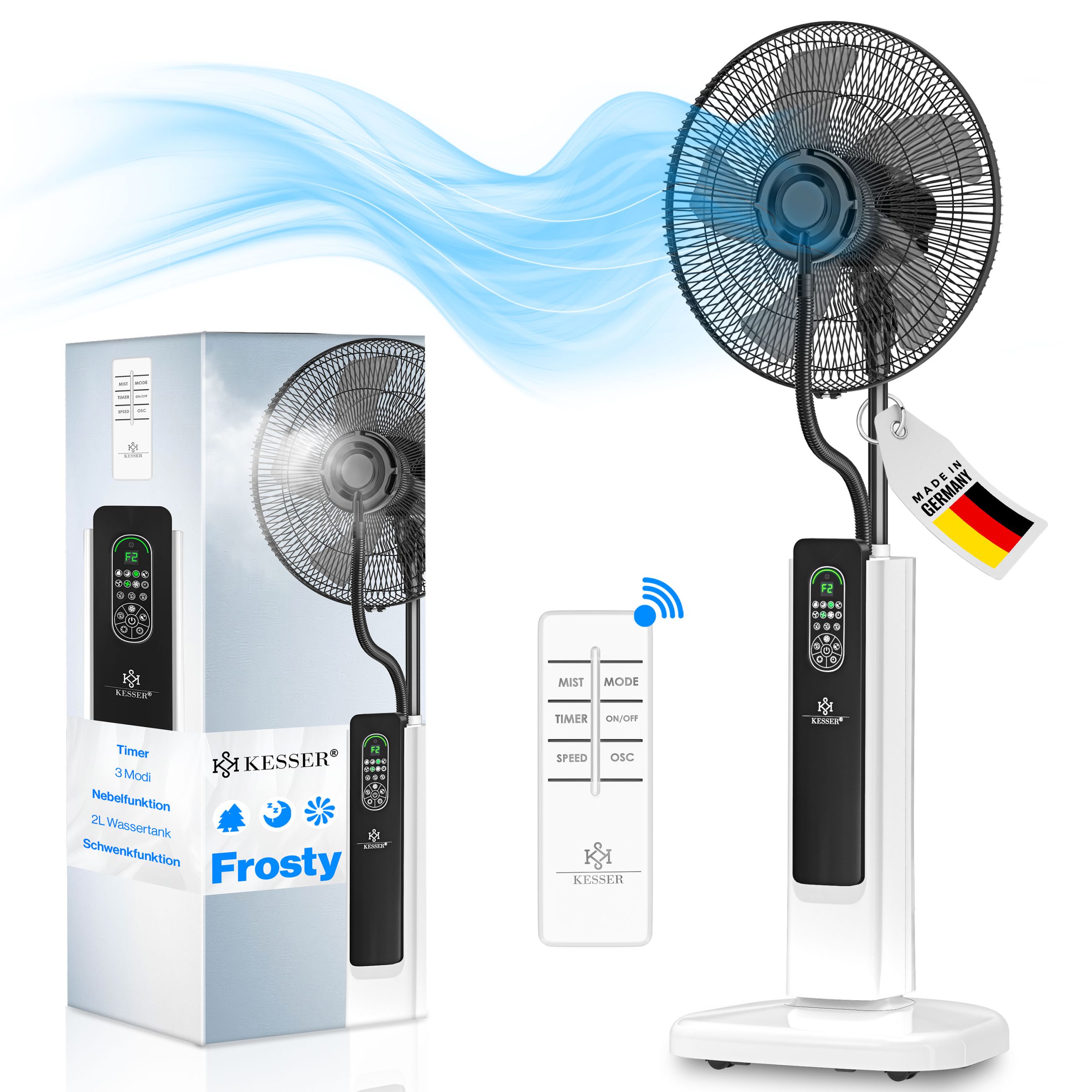 KESSER® Stand-Ventilator Frosty mit Wasser Ultraschall-Sprühnebel Wasserkühlung