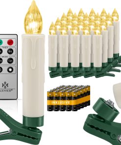 KESSER® Weihnachtsbaumkerzen 20 LED Inkl. Batterien Kabellos - Warmweiß - mit Fernbedienung Funk - Timerfunktion - Flackern - Dimmbar Weihnachtskerzen Christbaumkerzen Befestigungsklammern Kerzen