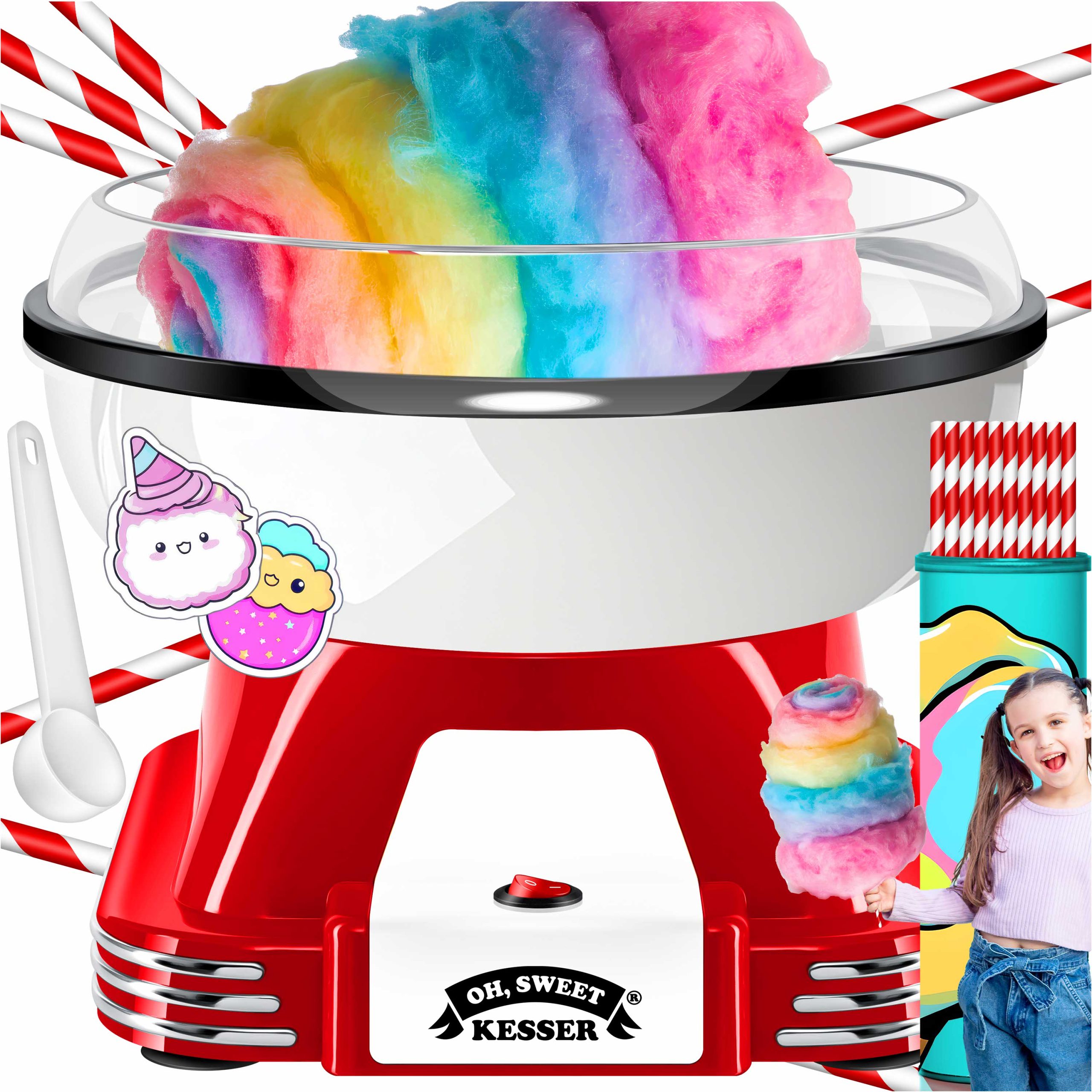 KESSER® Zuckerwattemaschine Set für dein zuhause - Mit 30x Zuckerwatte Stäbchen & Messlöffel - Retro Cotton Candy Maschine - Zuckerwatte Maschine Mit Zubehör - Höhe 22 cm  - 500 W