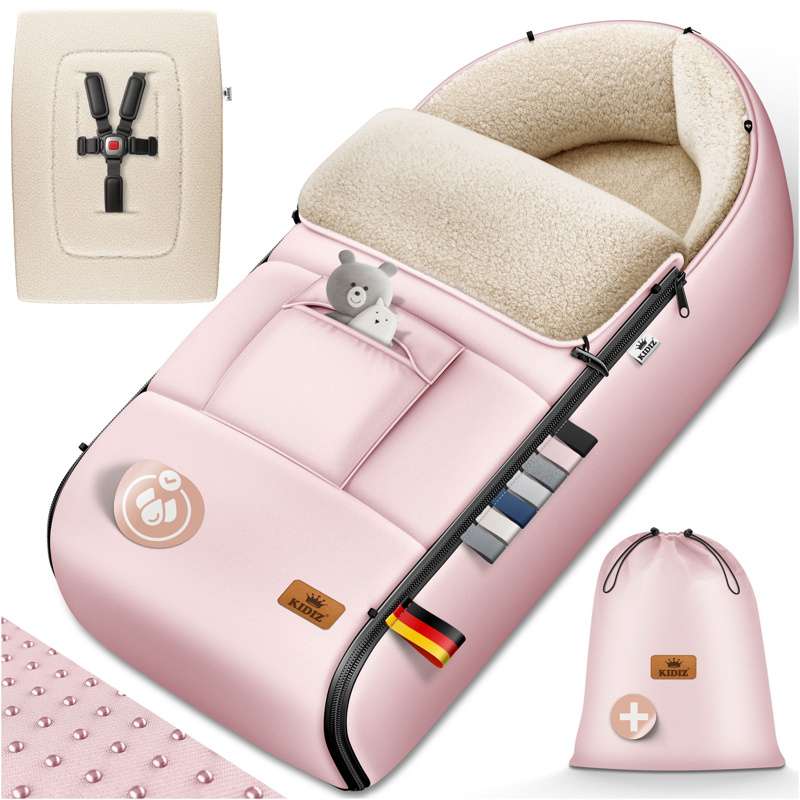 KIDIZ® Babyfußsack Baby Fußsack Winterfußsack Babyschale mit Reißverschluss Kuschelsack Babydecke Kinderwagen waschbar verschließbarer Kopfteil