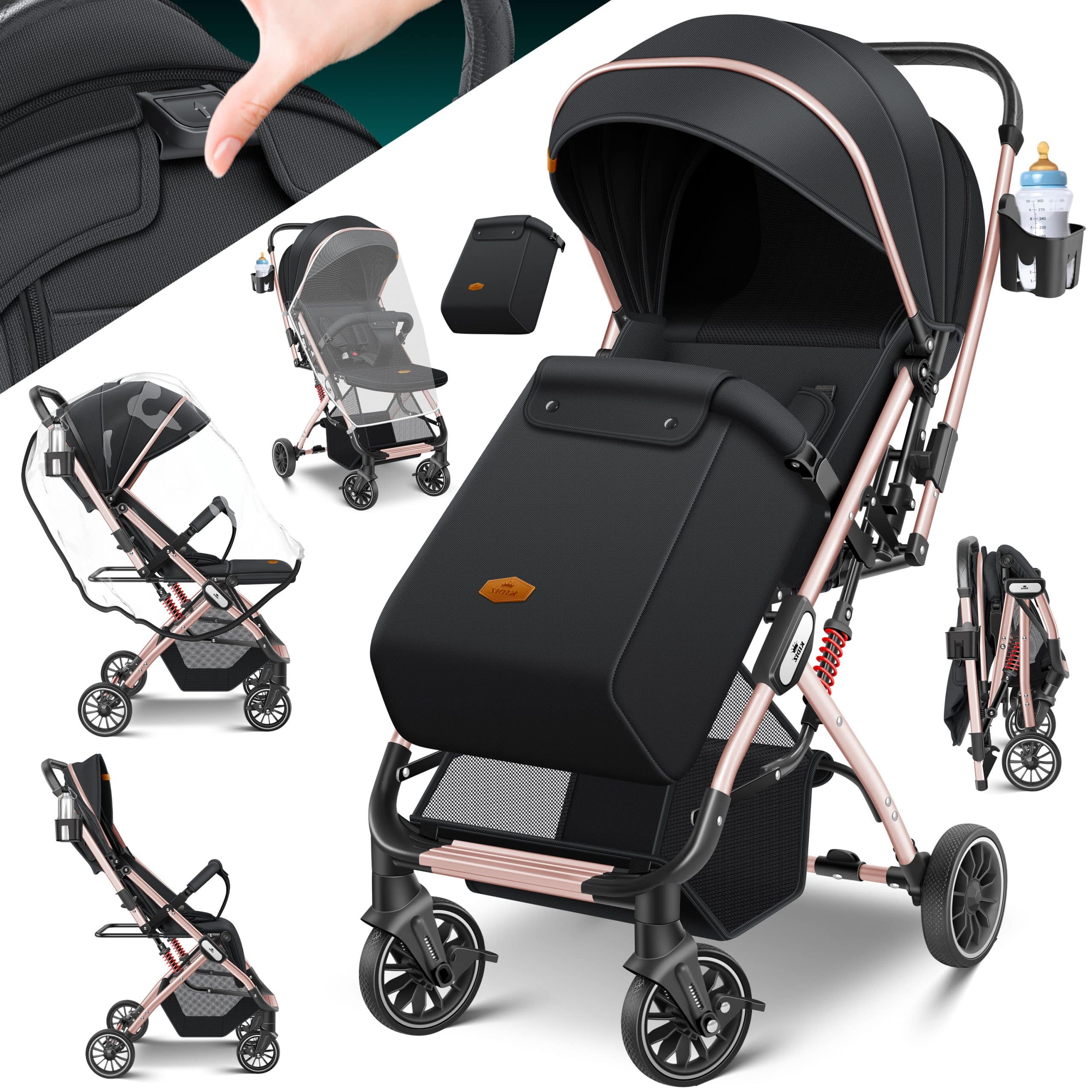 KIDIZ® Kinderwagen Kinderbuggy klappbar Liegebuggy Sportwagen Faltbar 360° Räder 5-Punkt Gurt Inkl. Fußsack