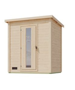 Karibu 38 mm Saunahaus Melo 1 naturbelassen mit Ofen 9 kW integrierte Strg