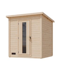 Karibu 38 mm Saunahaus Melo 2 naturbelassen mit Ofen 9 kW integrierte Strg
