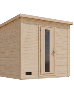 Karibu 38 mm Saunahaus Melo 3 naturbelassen mit Ofen 9 kW integrierte Strg