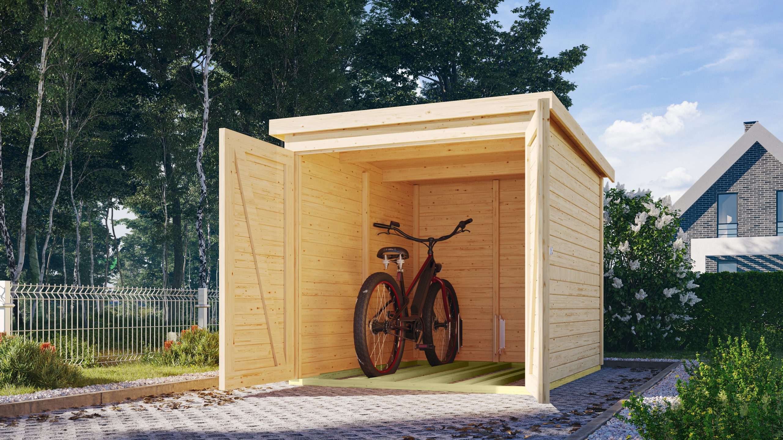 Karibu Fahrradgarage 19 mm SET naturbelassen mit Dachfolie