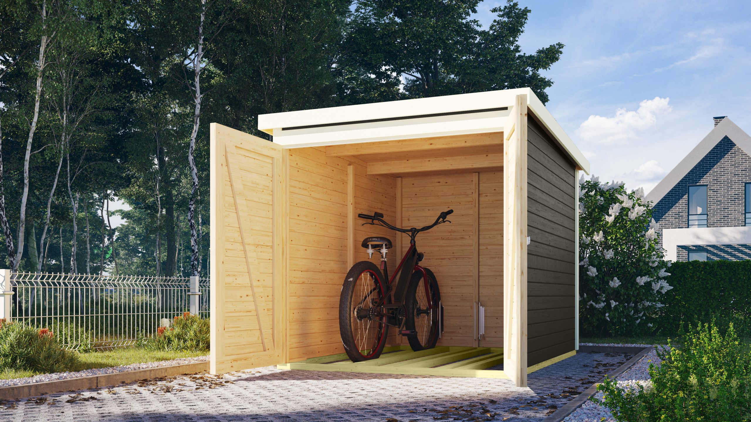 Karibu Fahrradgarage 19 mm SET terragrau mit Dachfolie