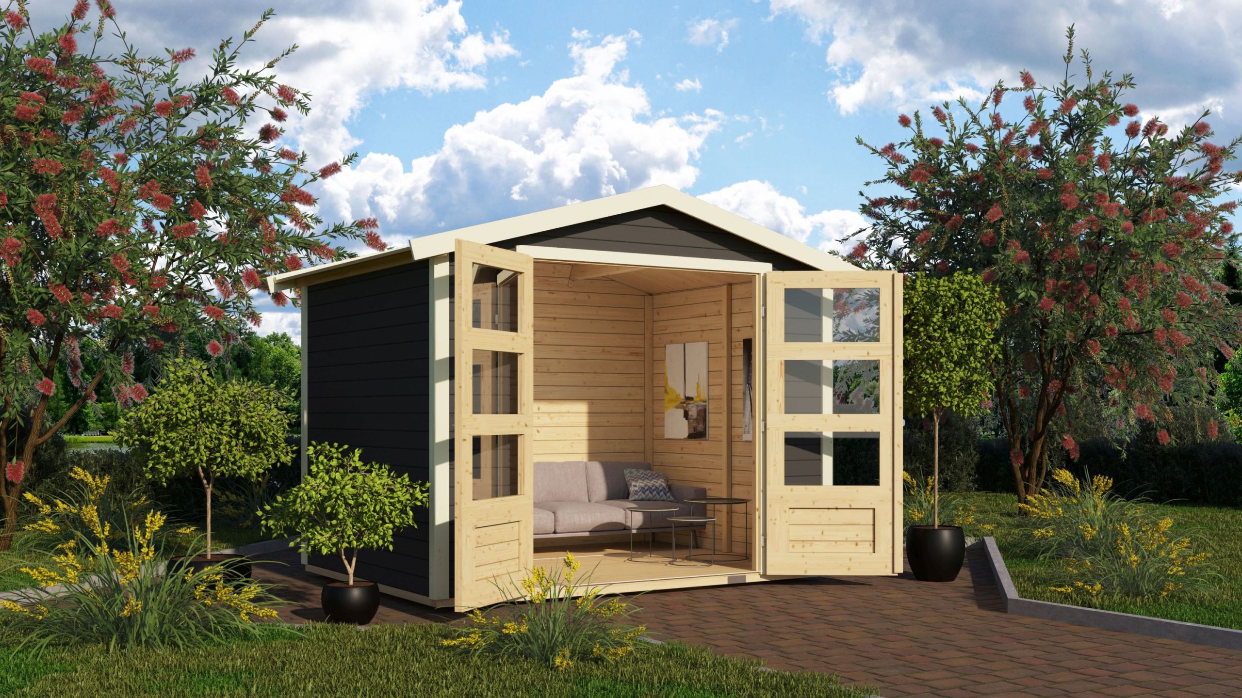 Karibu Gartenhaus "Asaba 3" SET terragrau mit Boden