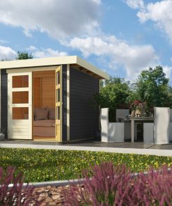 Karibu Gartenhaus "Calabar 2" SET terragrau mit Boden und Dachfolie