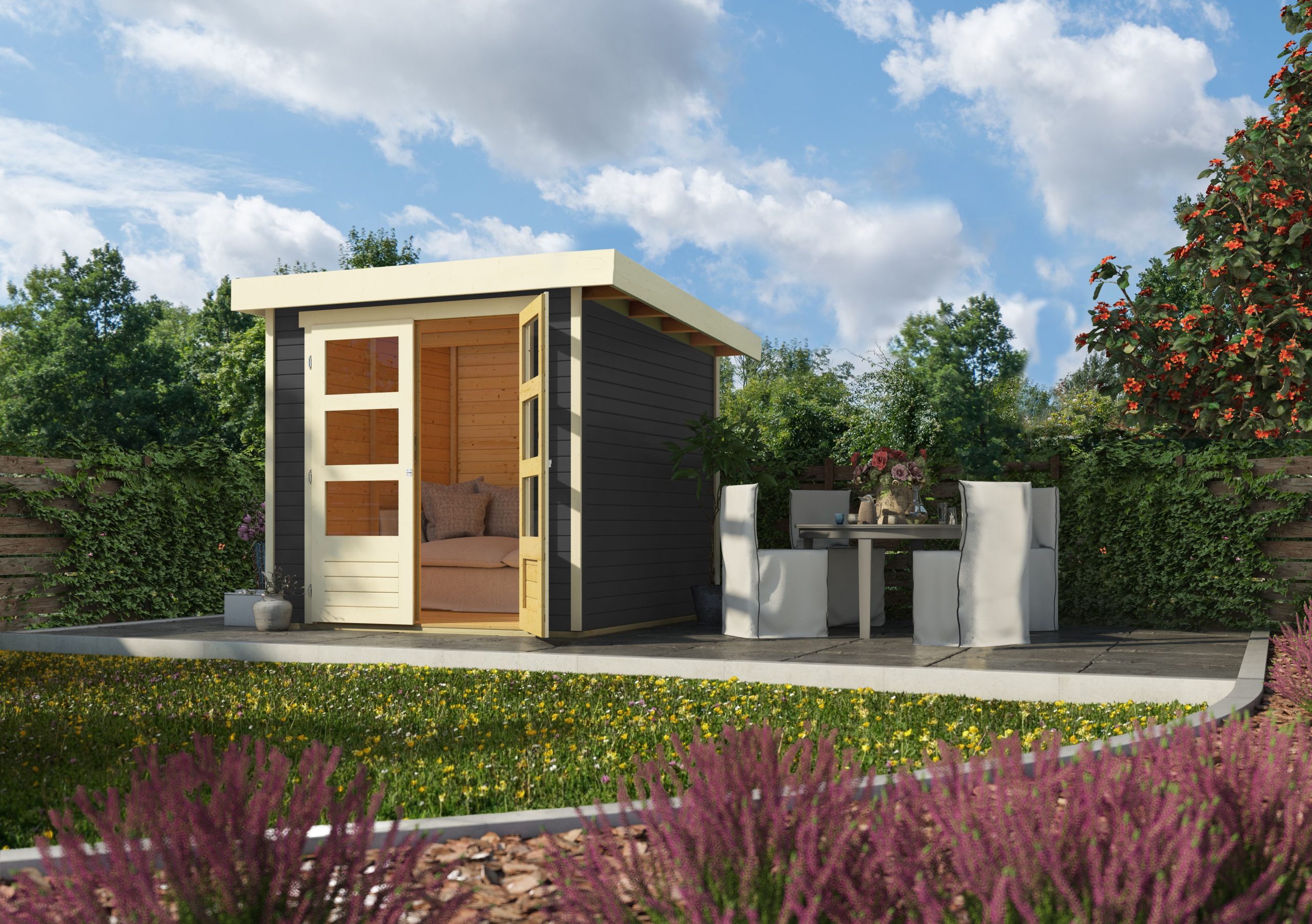 Karibu Gartenhaus "Calabar 2" SET terragrau mit Boden und Dachfolie