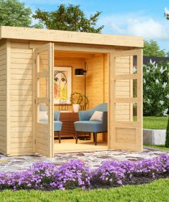 Karibu Gartenhaus "Calabar 3" SET naturbelassen mit Boden und Dachfolie
