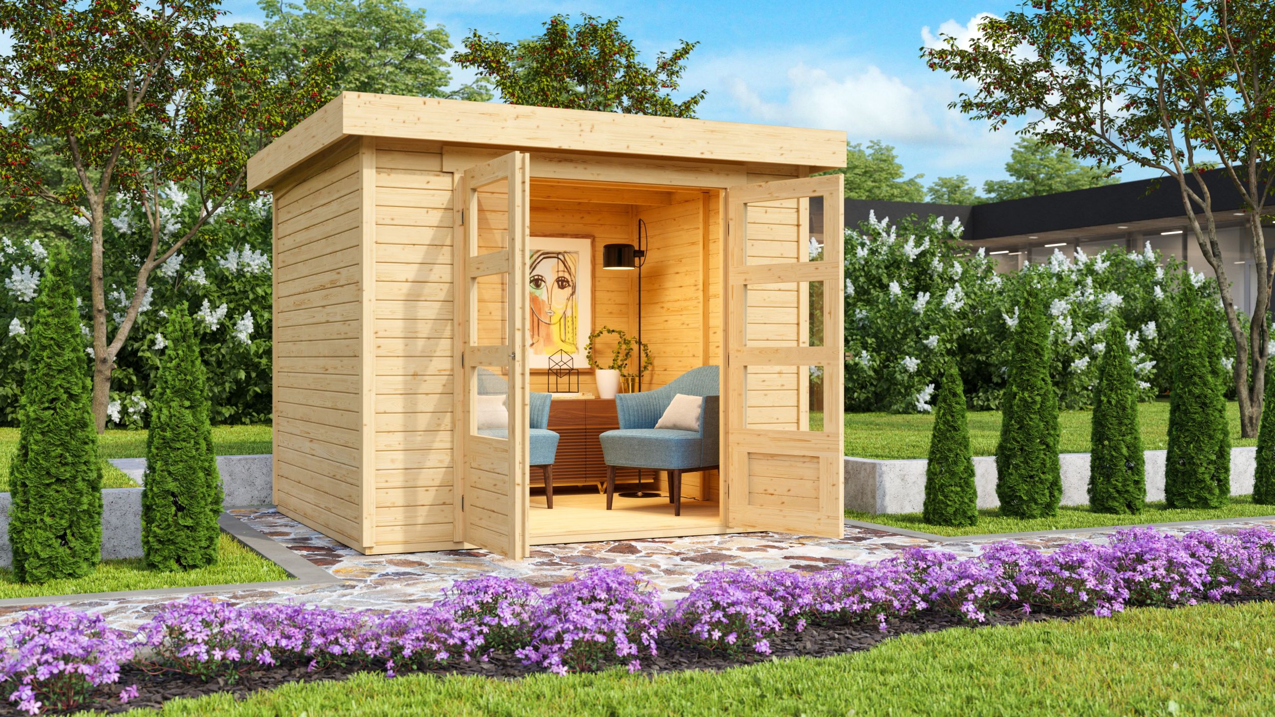 Karibu Gartenhaus "Calabar 3" SET naturbelassen mit Boden und Dachfolie