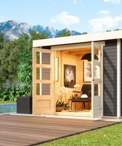Karibu Gartenhaus "Calabar 3" SET terragrau mit Boden und Dachfolie