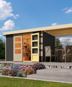 Karibu Gartenhaus Calabar 4 SET in terragrau mit Boden