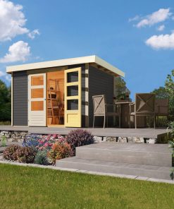 Karibu Gartenhaus "Calabar 4" SET terragrau mit Boden und Dachfolie