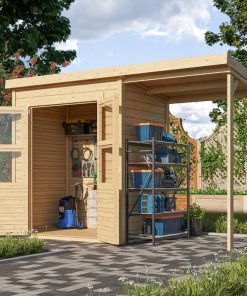 Karibu Gartenhaus "Kano 2" SET mit Anbaudach   naturbelassenes Fichtenholz