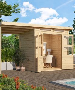 Karibu Gartenhaus "Kano 3" SET naturbelassenes Holz   mit Anbaudach + Dachbahn