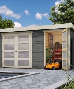 Karibu Gartenhaus Maluna 1 terragrau inkl. Fußboden & Dacheindeckung Gerätehaus Gartenlaube