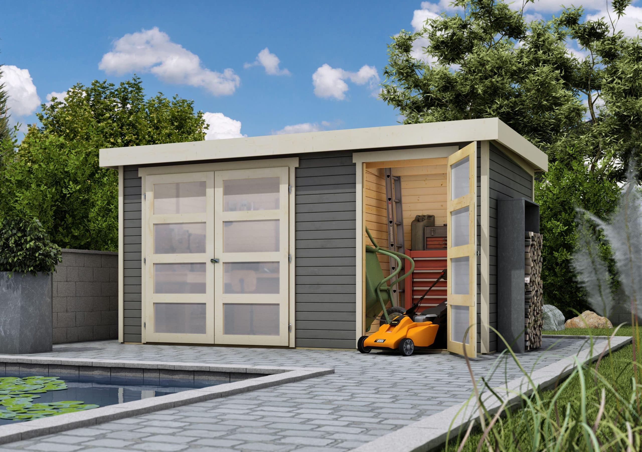 Karibu Gartenhaus Maluna 1 terragrau inkl. Fußboden & Dacheindeckung Gerätehaus Gartenlaube