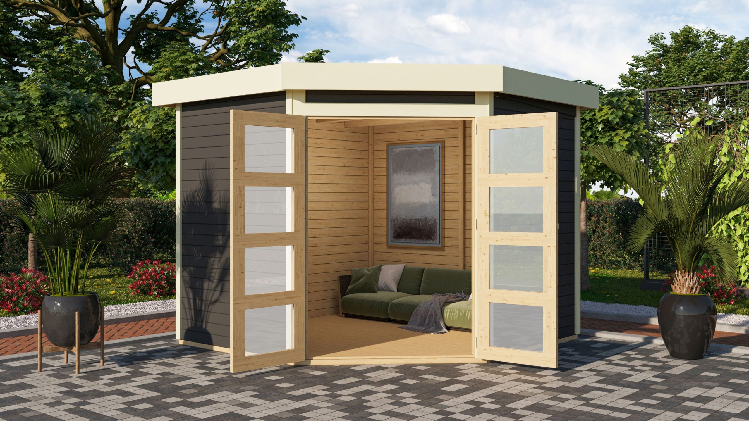 Karibu Gartenhaus "Taraba 5" SET terragrau mit Boden