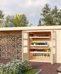 Karibu Gartenhaus mit Feuerholzunterstand inkl. selbst. Premium-Aluminiumfolie