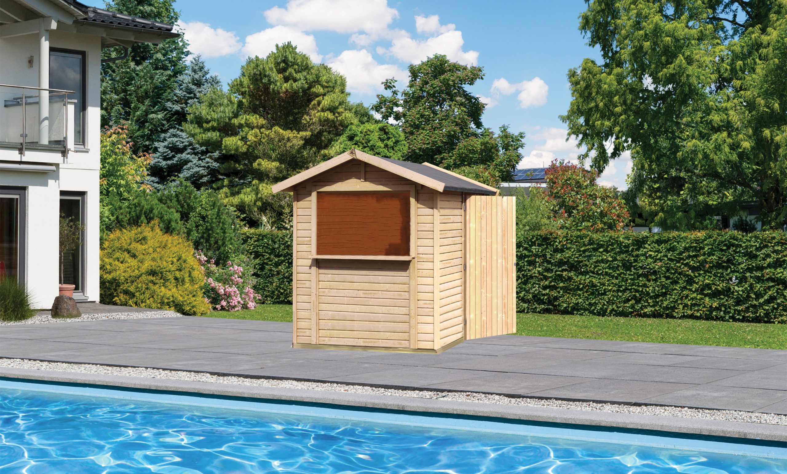 Karibu Pool Haus 19 mm „Tiki Bar“ Größe 1 naturbelassen