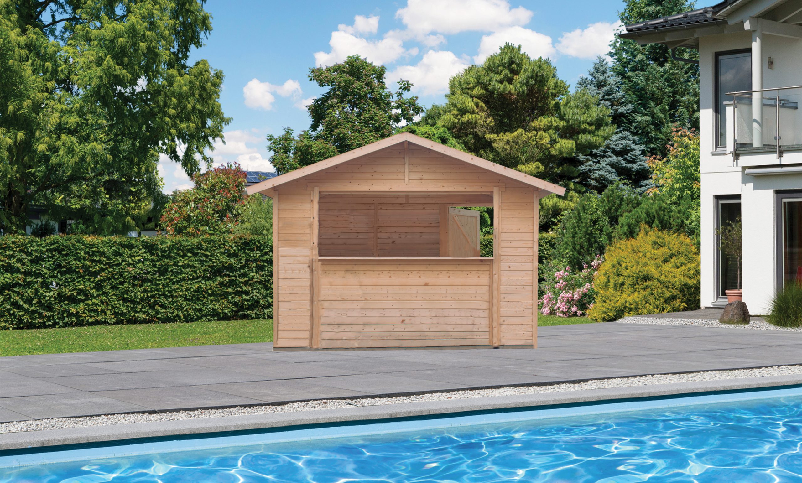 Karibu Pool Haus 19 mm „Tiki Bar“ Größe 2 naturbelassen