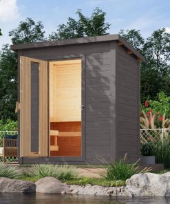 Karibu Saunahaus 38mm Melo 1 Ofen 9 kW integr. Strg terragrau